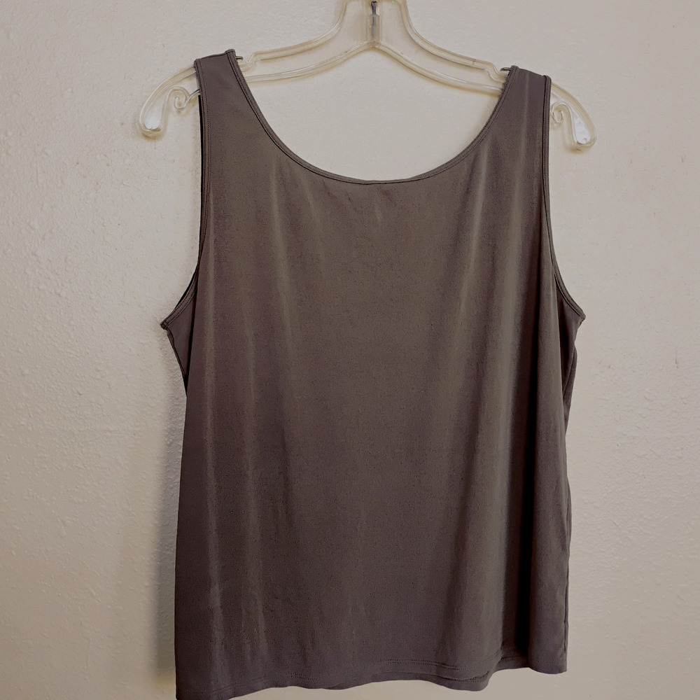 Eileen Fisher 100% Silk Olive Brown Top ~ Size LP - Picture 4 of 6
